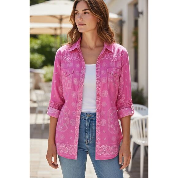 Coldwater Creek Pink Women Shirt Button Up 3/4 Sleeves Sz S - Picture 2 of 6